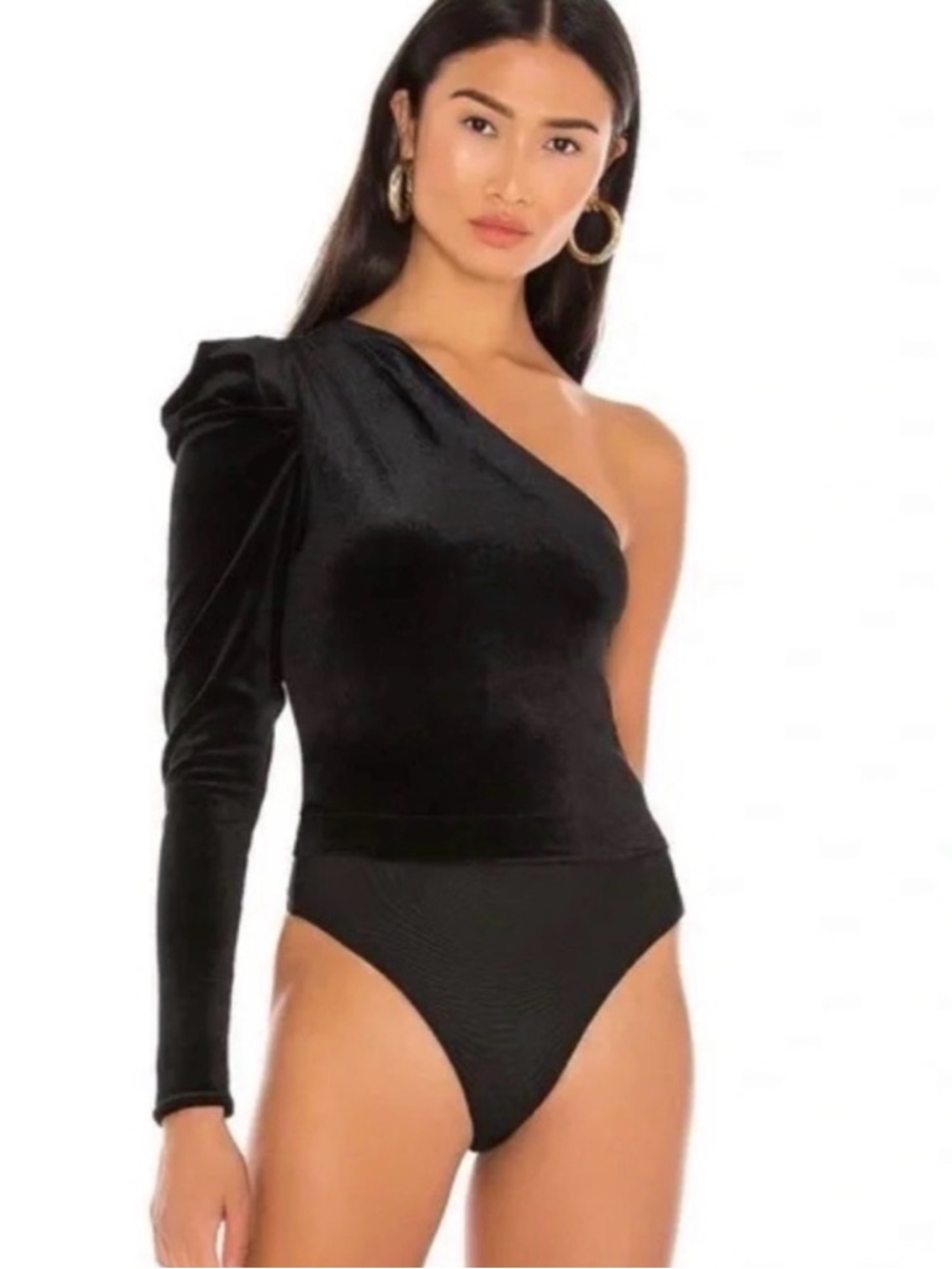 NEW! AllSaints Daphne Black Velvet One-Shoulder Bodysuit Size 10 - Picture 3 of 7